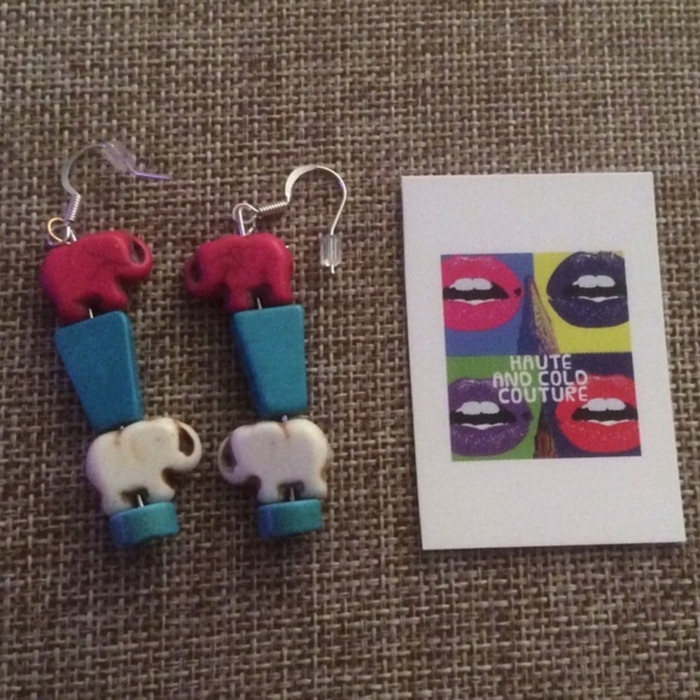 NEW Handmade Elephant Howlite Pierced Earrings